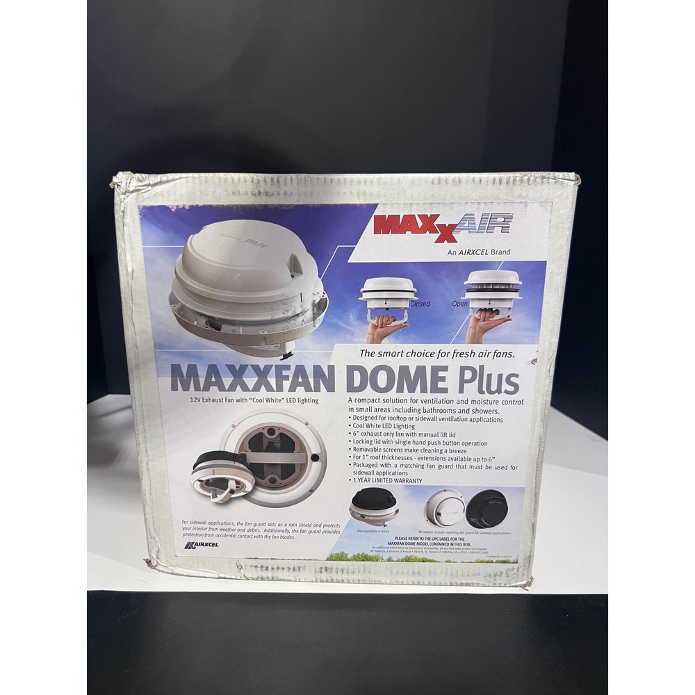 MaxxAir Maxxfan Dome Plus 12V RV Exhaust Fan with LED Light Black 00-03810B